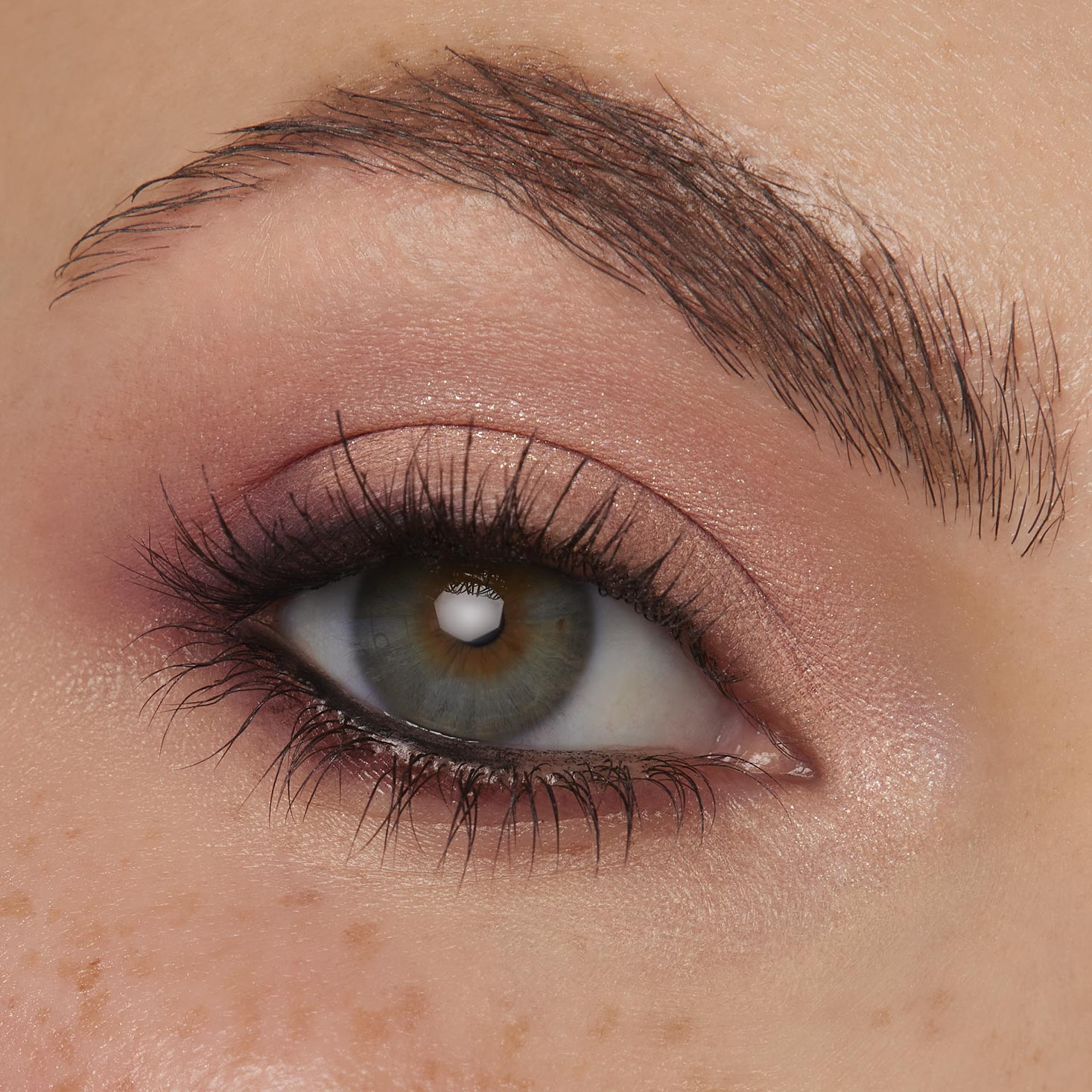 Rosy nude eyelid showcases Baby Got Blush shadow palette set shades, softly blended from peach shimmer to mauve with a smoky outer corner, defining natural lashes and lower lash line; close-up beauty shot promoting ColourPop Shadow Palette Set.